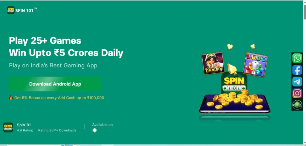 Spin 101 Game – Explore Exciting Slot & Lucky Spin Gaming Site Get- ₹77